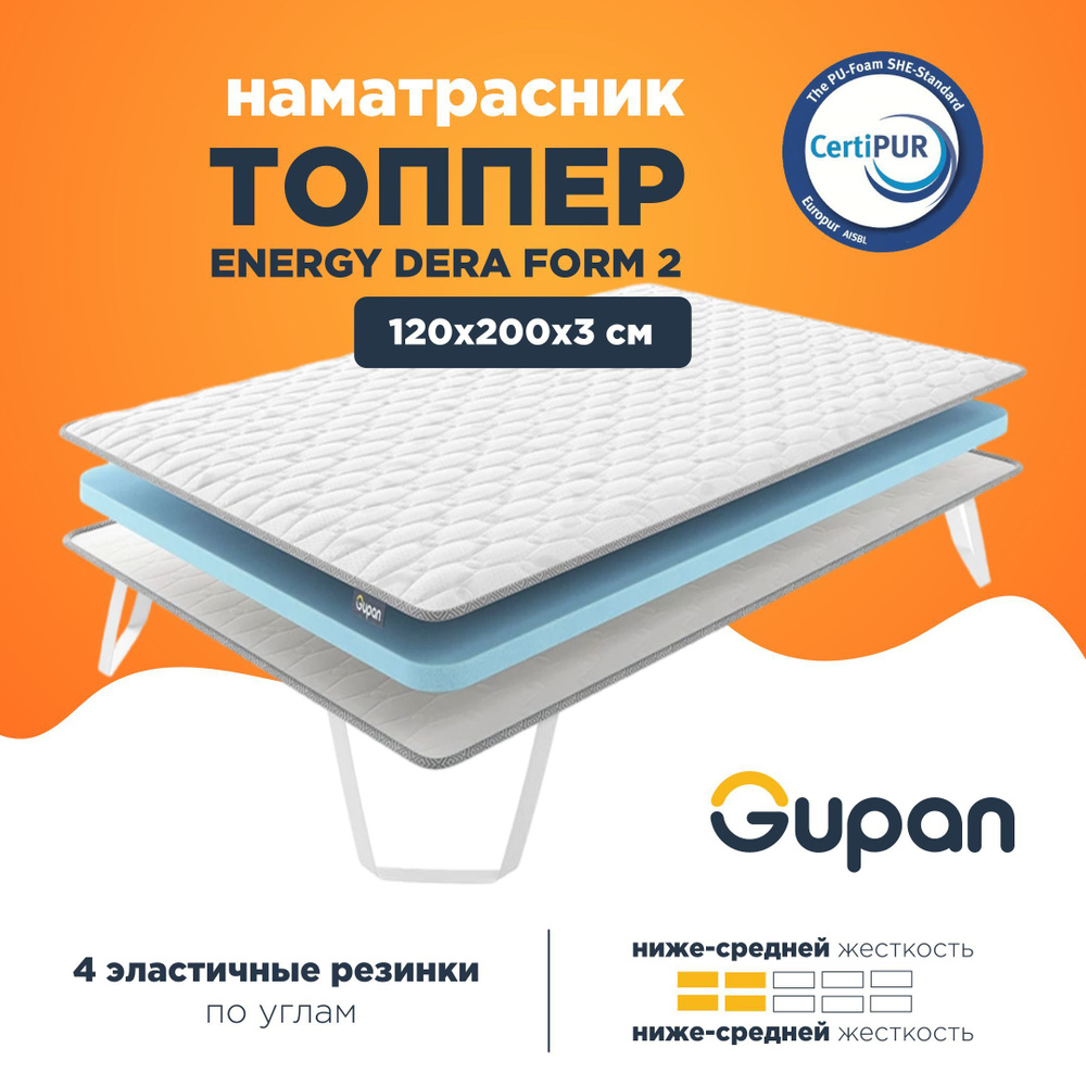 Gupan Топпер-наматрасник Gupan Energy Dera Form 2, Беспружинный, 120х200 см  #1