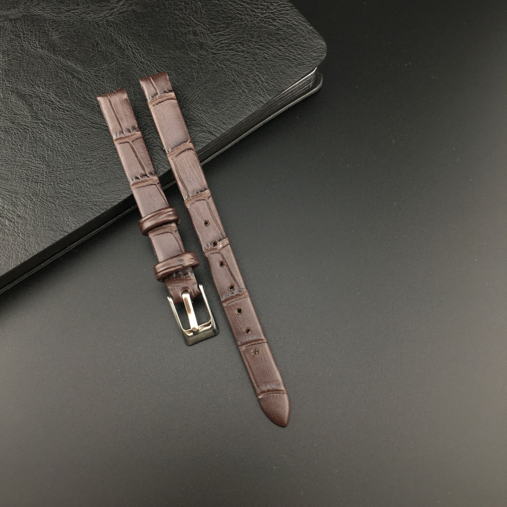 Ремешок для часов кожаный 8 мм, цвет коричневый, под рептилию, Nagata Leather, 1 шт  #1