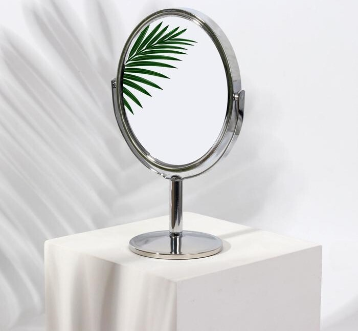Зеркало на ножке, двустороннее, с увеличением, зеркальная поверхность 9 х 10,5 см, цвет серебряный  #1