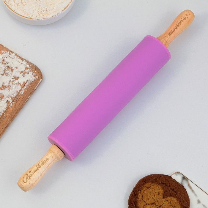 Скалка Волшебная палочка, 31 х 4 см, силикон, дерево, цвет фиолетовый  #1