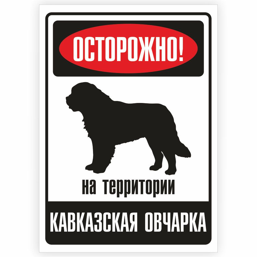 Табличка, металлическая, DANGER DOG, Осторожно! На территории Кавказская овчарка, 18x25 см  #1