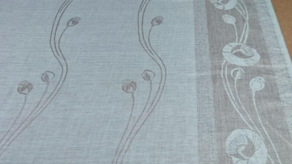 Льняная ткань Маки на бледно мятном ш.150 см (200г/м) #1
