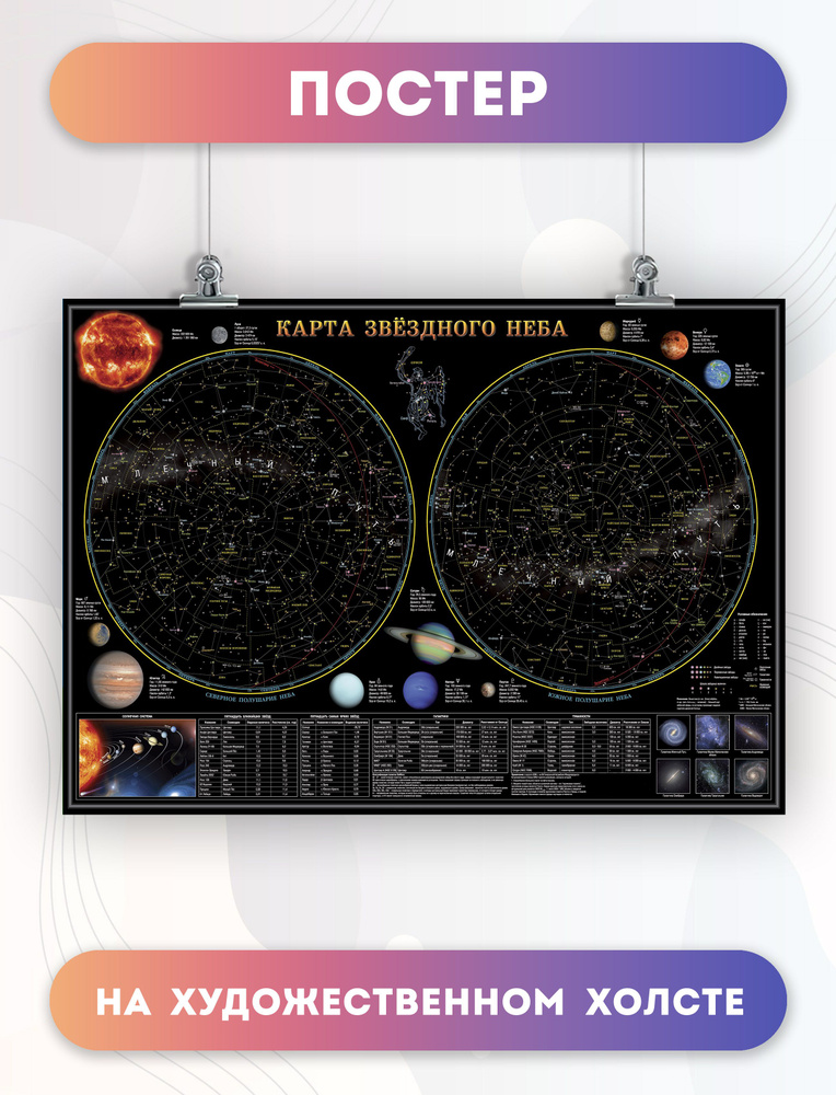 PosterNak Постер "Карта звёздного неба, созвездия. 60х80 см", 80 см х 60 см  #1