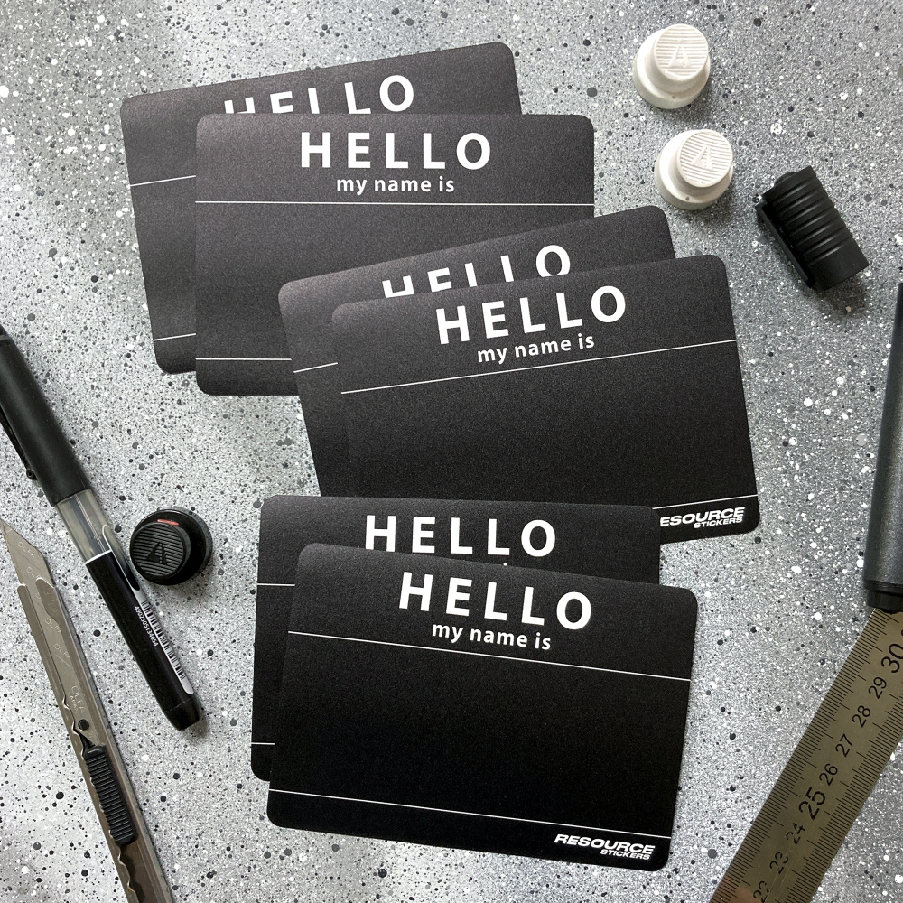 Виниловые стикеры для теггинга Hello my name is, наклейки Hello чёрный стиль, 12х8.5см 6шт  #1