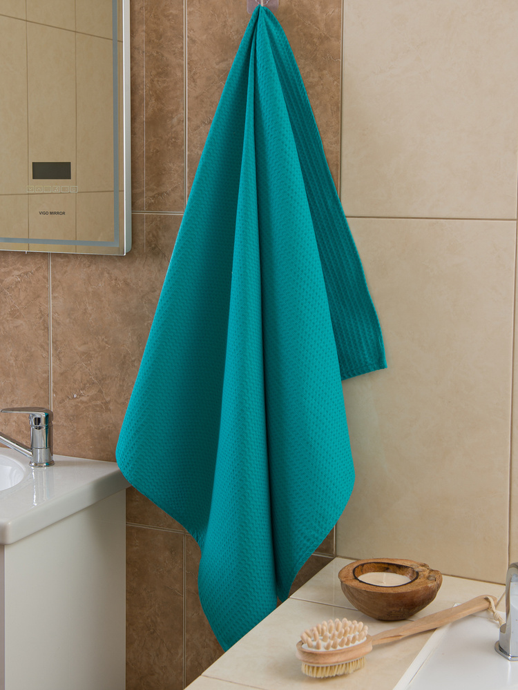 MASO home Полотенце банное Для дома и семьи, Вафельное полотно, Хлопок, 80x150 см, темно-зеленый, 1 шт. #1