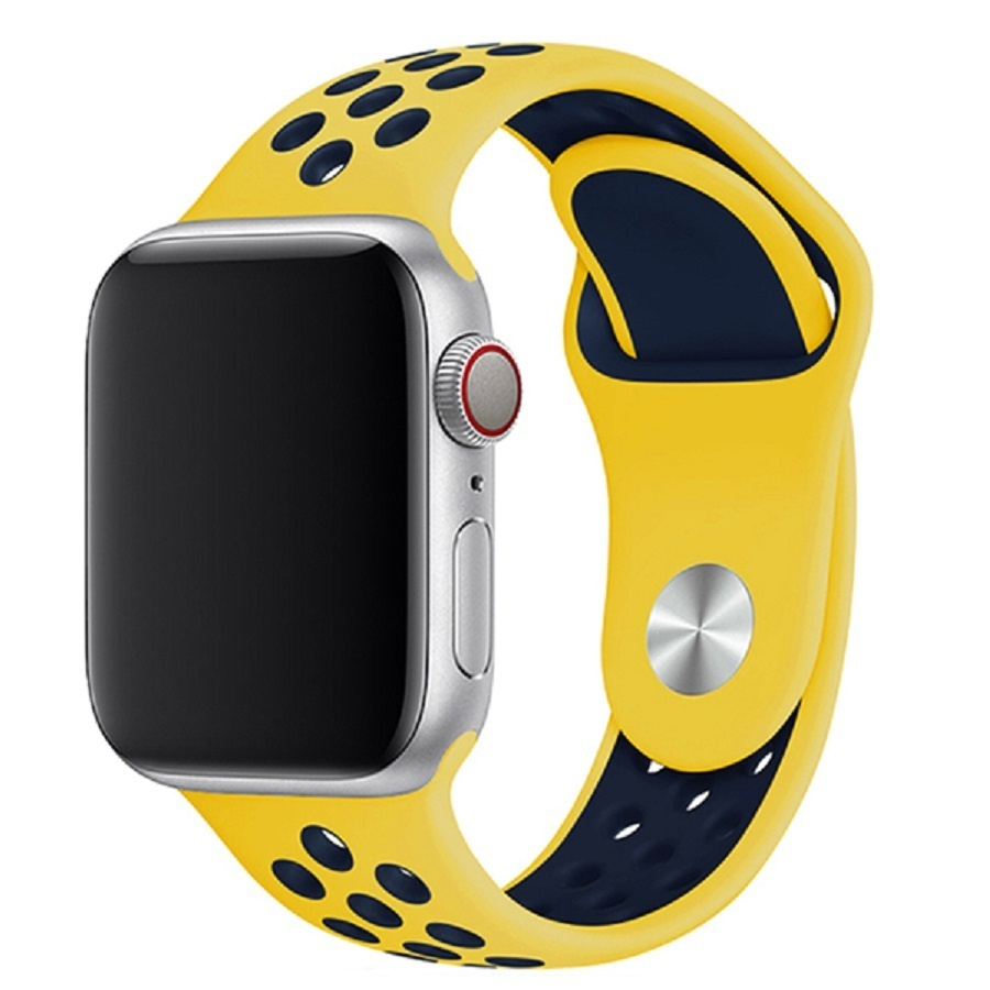 Cиликоновый ремешок спортивный для Apple Watch Series 1-8 - 38/40/41 мм (эпл вотч), желто-синий  #1