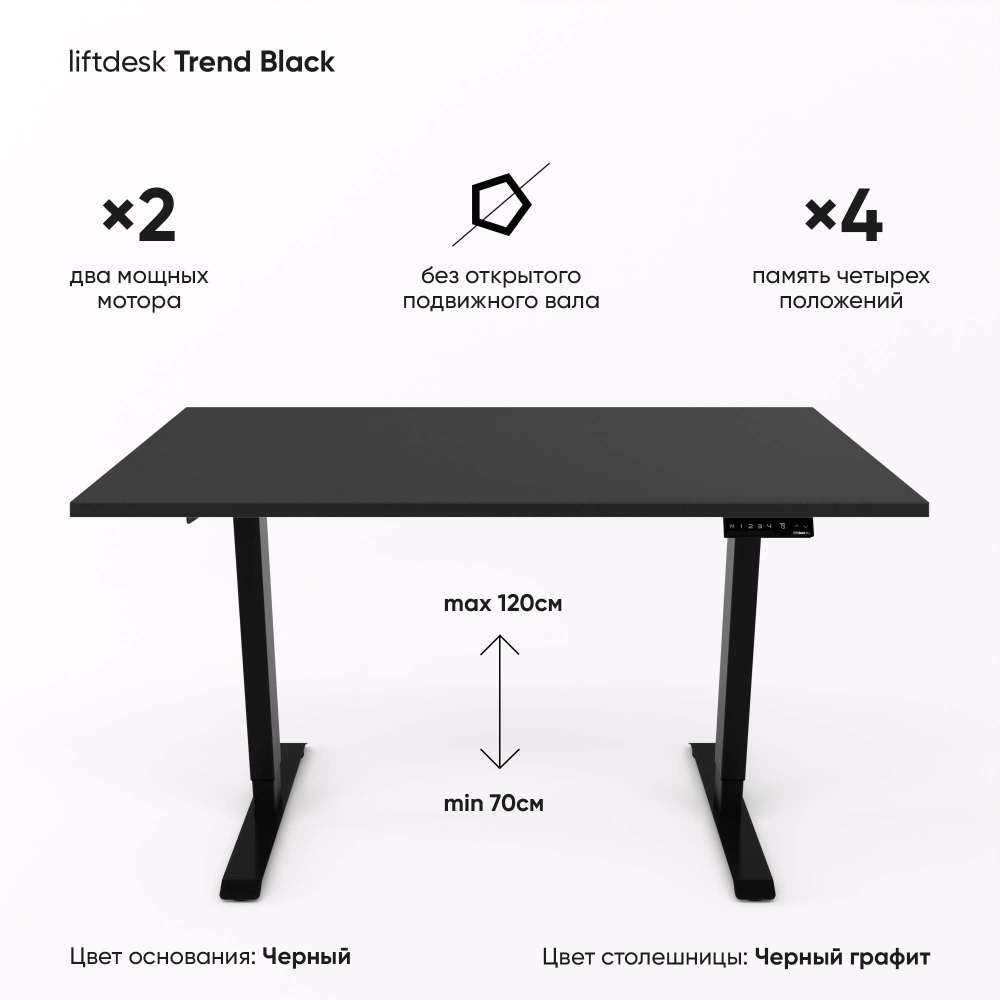 Стол компьютерный с регулировкой высоты для работы стоя сидя 2-х моторный liftdesk Trend Черный/Черный #1