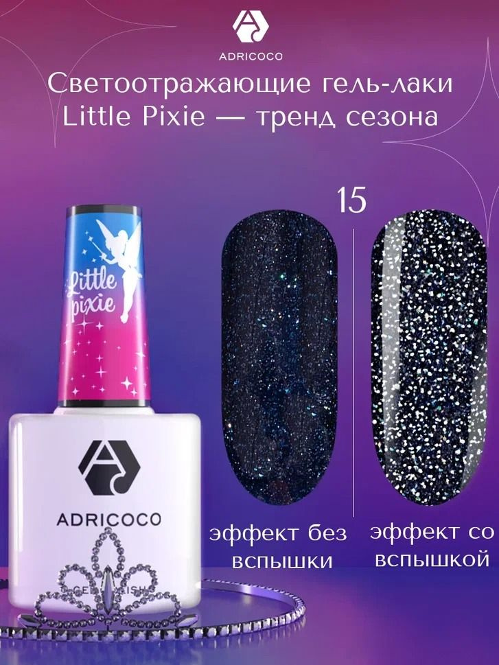Гель лак для ногтей ADRICOCO Little Pixie синий светоотражающий с блестками №15, 8 мл  #1
