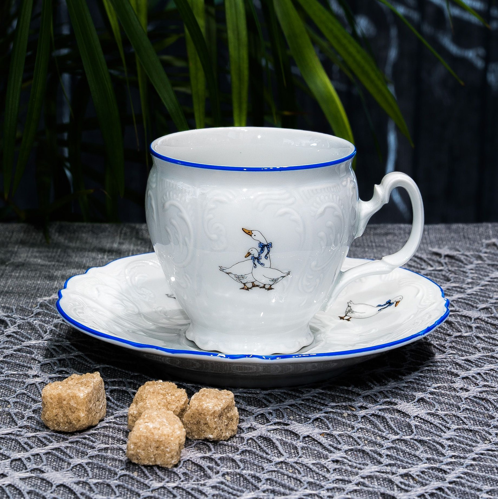 Чайная пара Бернадотт Гуси, набор для чаепития на 1 персону: чашка 240 мл, блюдце из фарфора, Bernadotte #1