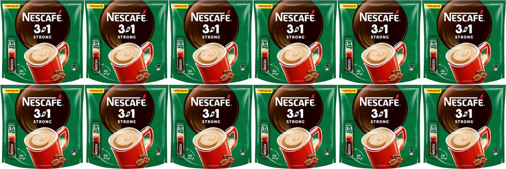 Кофейный напиток Nescafe крепкий 3 в 1 растворимый 14,5 г х 20 шт, комплект: 12 упаковок по 290 г  #1