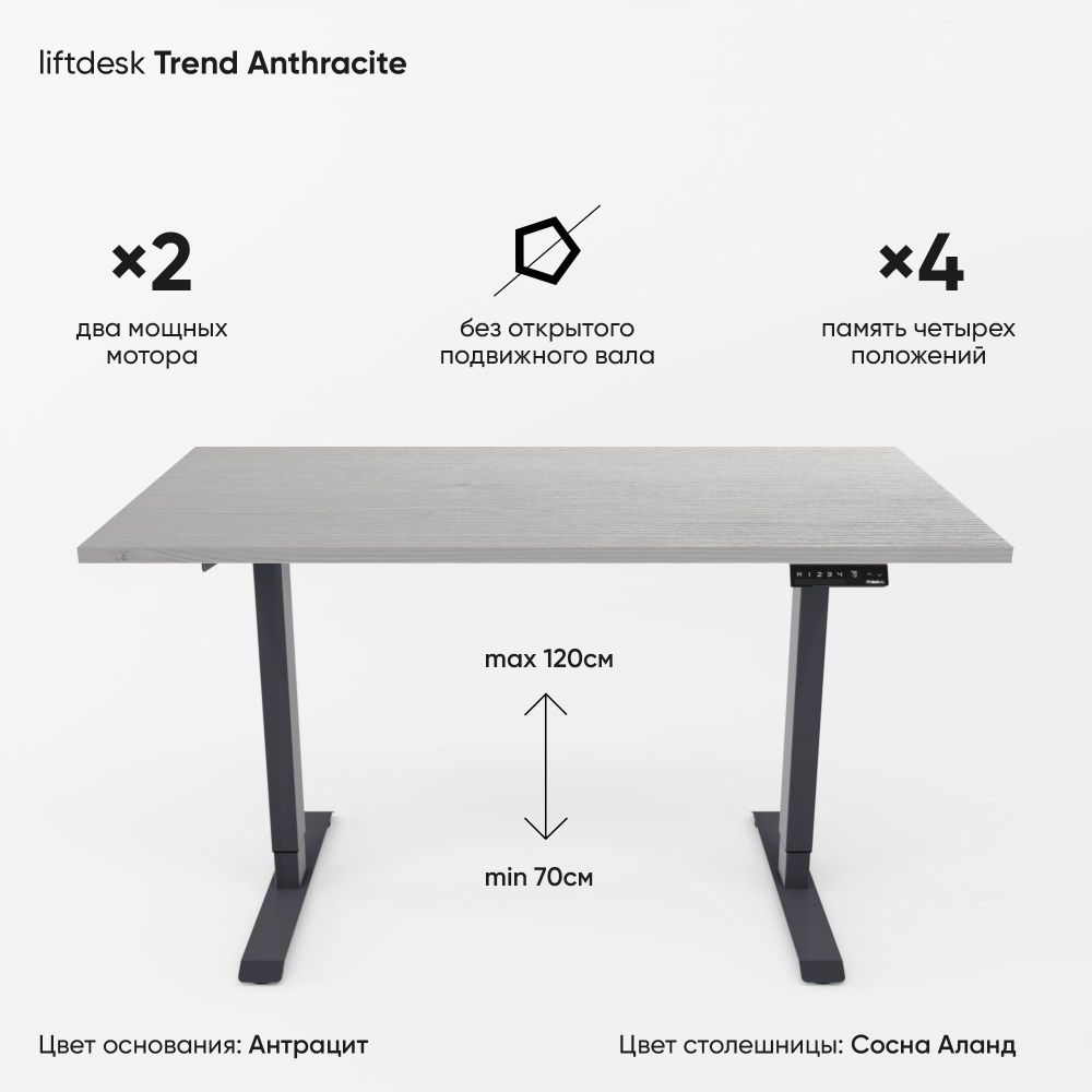 Компьютерный стол с регулировкой высоты для работы стоя сидя 2-х моторный liftdesk Trend Антрацит/Сосна #1