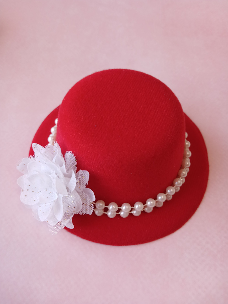 Шляпка на заколках Элегант, Красная шляпка, белый цветок  #1