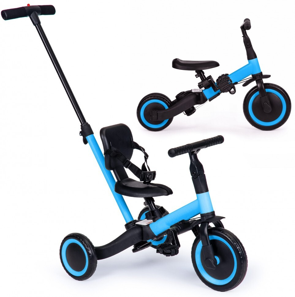 Детский беговел-велосипед 4в1 с родительской ручкой, синий - TR007-BLUE  #1