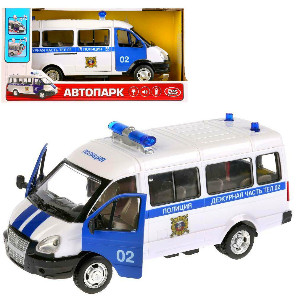 Инерционная машина Микроавтобус "Полиция" PlaySmart, 1:29, звук сирены, открываются двери, светятся передние #1