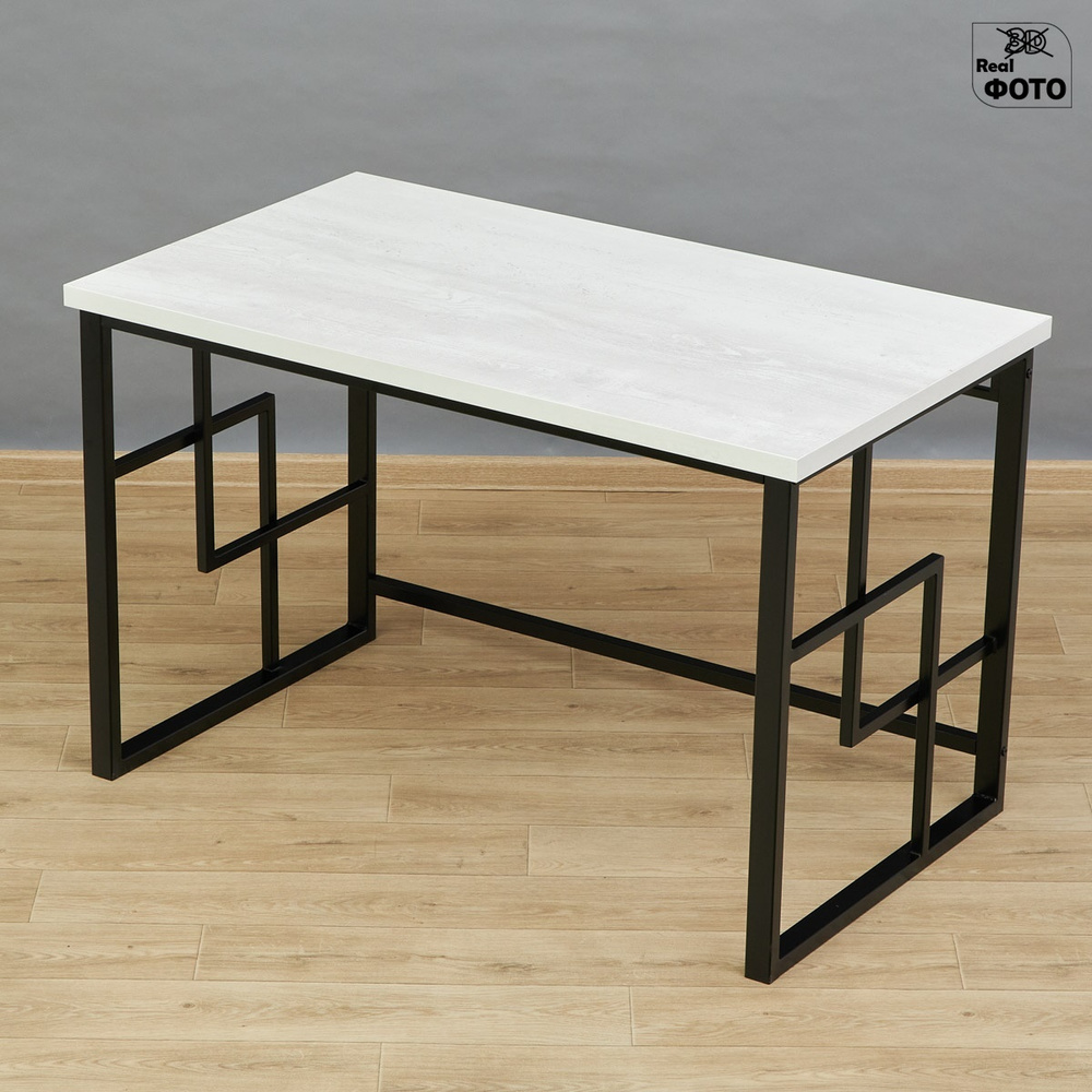 Письменный стол с утолщенной столешницей Амеот-Лого 3C сосна битон белый ш120/г70 на металлокаркасе  #1
