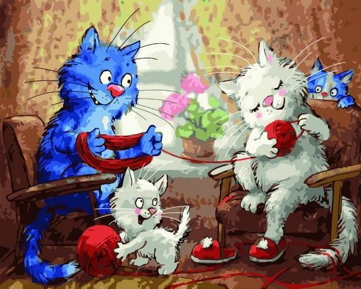 Картина по номерам Paintboy GX45082 Синие коты Рина Зенюк "Котосемья" 40х50 см  #1