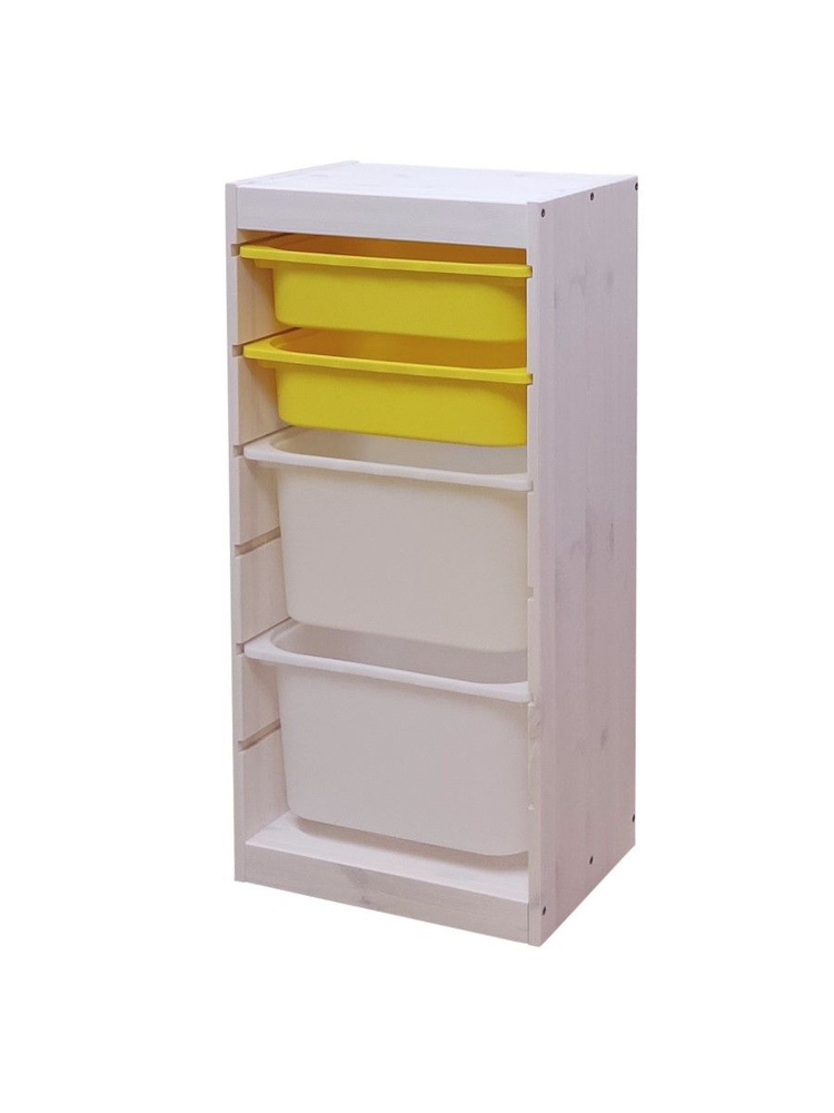 Белый стеллаж для игрушек с желтыми (2) и белыми (2) контейнерами TROFAST, 44х30х90.6 см  #1