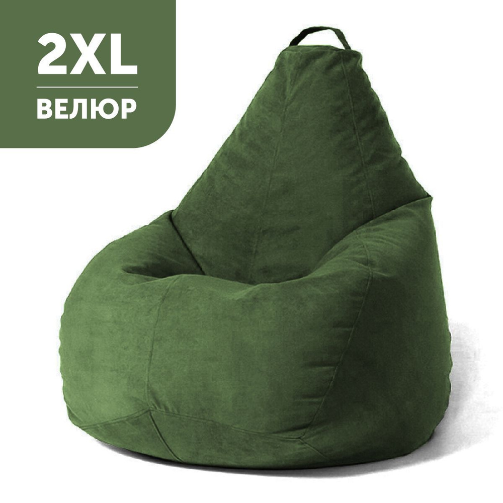 COOLPOUF Кресло-мешок Груша, Велюр натуральный, Размер XXL,зеленый  #1