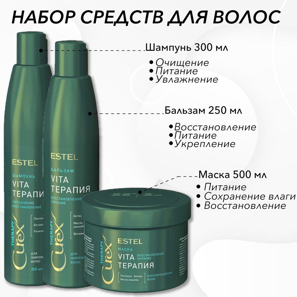 Estel Curex THERAPY Комплект Vita-терапия для повреждённых волос Шампунь 300 мл + Бальзам 250 мл + Маска #1