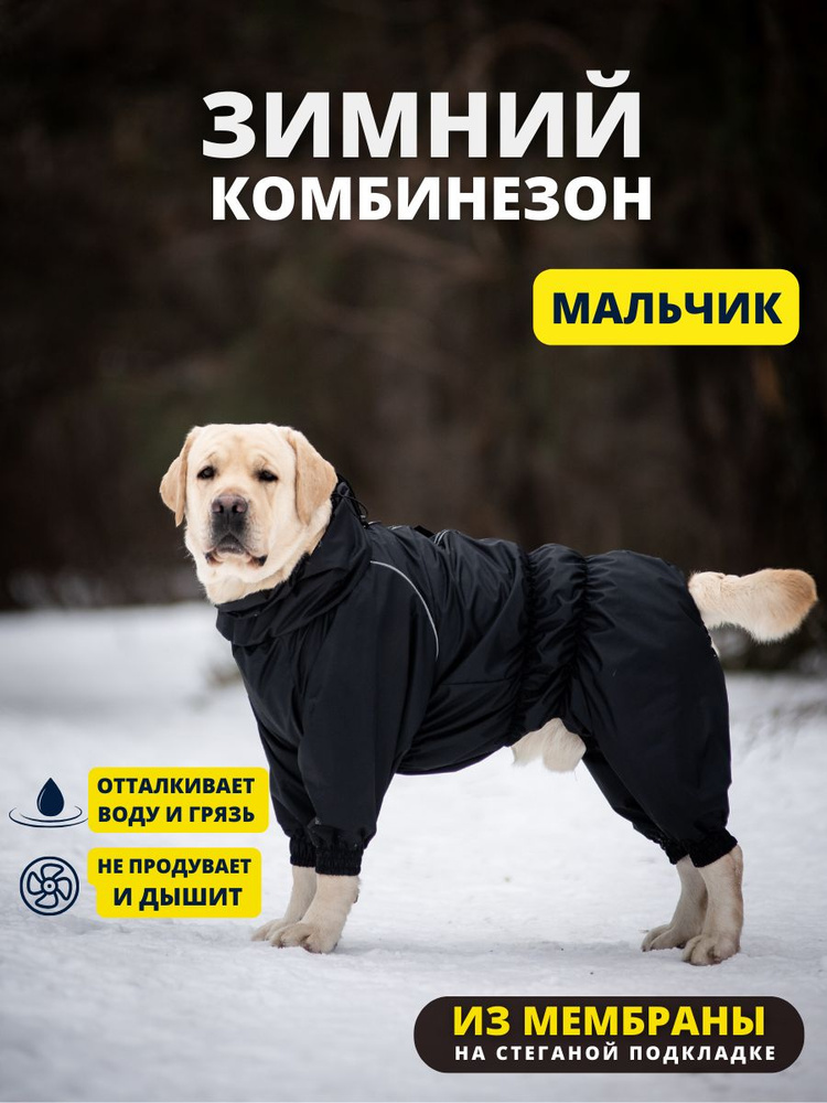 Комбинезон зимний для собак крупных пород SNOW, 65м (кобель), черный, 6XL  #1