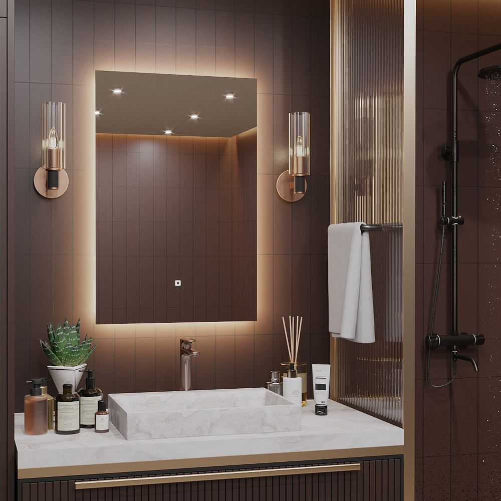Зеркало настенное для ванной с подсветкой в ванную Квартал 60*40 с тёплой LED-подсветкой  #1