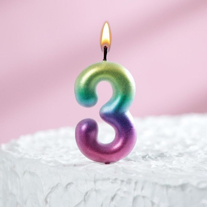 Свеча для торта "Акварель", цифра "3", 6 см #1