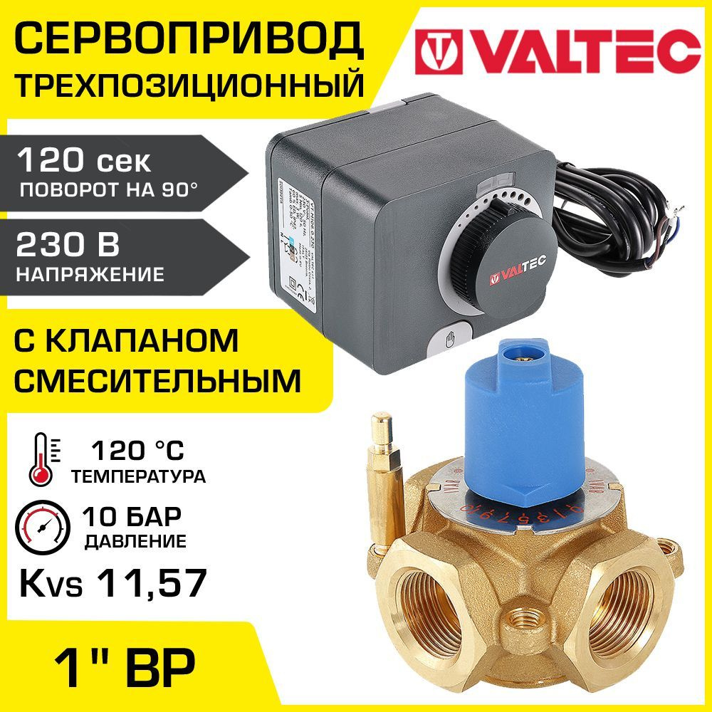 Смесительный клапан 1" ВР Kvs 11,57 с сервоприводом 230В VALTEC / Разделительный трехходовой клапан VT.MIX03.G.06 #1