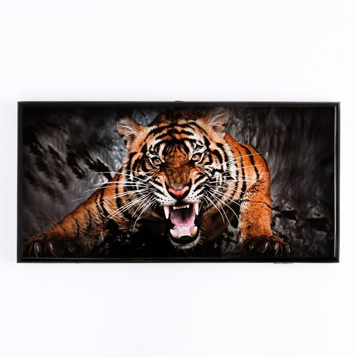 Нарды Оскал тигра, деревянная доска 50 x 50 см, с полем для игры в шашки  #1