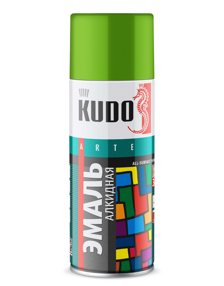 Аэрозольная краска в баллончике KUDO, алкидная, быстросохнущая, глянцевое покрытие, салатовый RAL 6018, #1