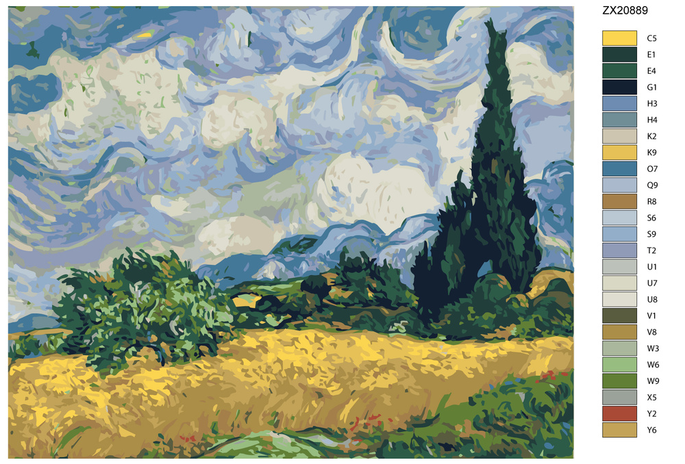 Картина по номерам "Пшеничное поле с кипарисами" Винсент Ван Гог ZX20889 40x50  #1