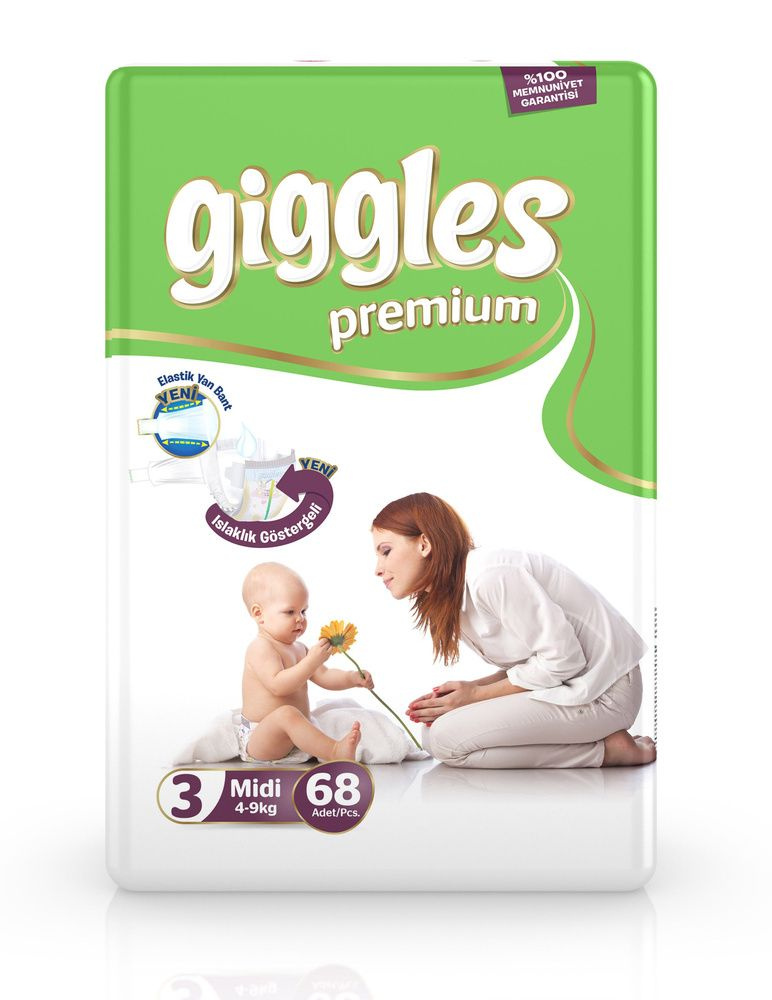 Подгузники Giggles Premium 4-9 кг 68шт Дышащие Эластичные на липучках  #1