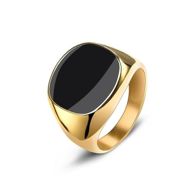 Кольцо из нержавеющей стали с черной вставкой Gold #1