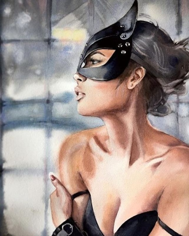 Картина по номерам на холсте 40х50 40 x 50 на подрамнике "Женщина в маске." DVEKARTINKI  #1