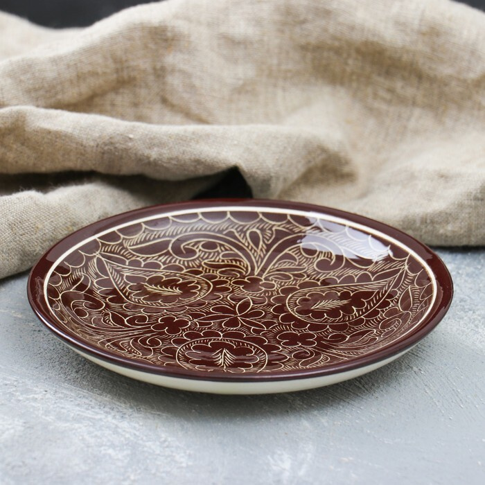 Тарелка Риштанская Керамика "Атлас", коричневая, плоская, 15 см  #1