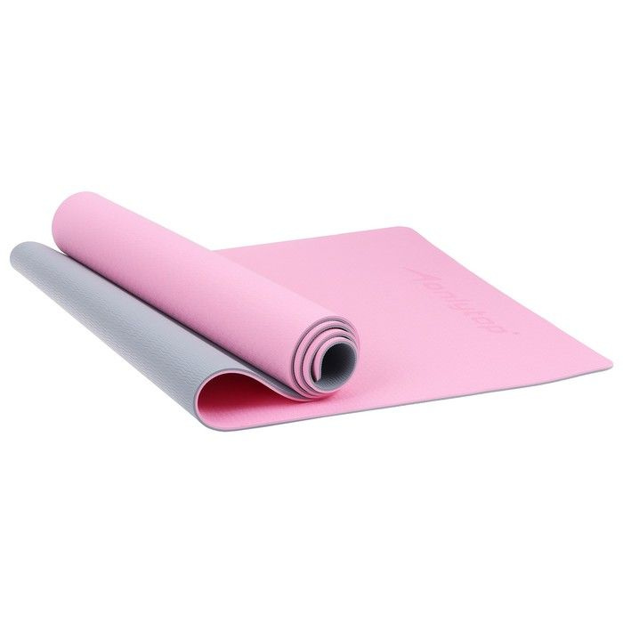 Коврик для фитнеса и йоги Onlytop 183 х 61 х 0,6 см, цвет серо-розовый  #1
