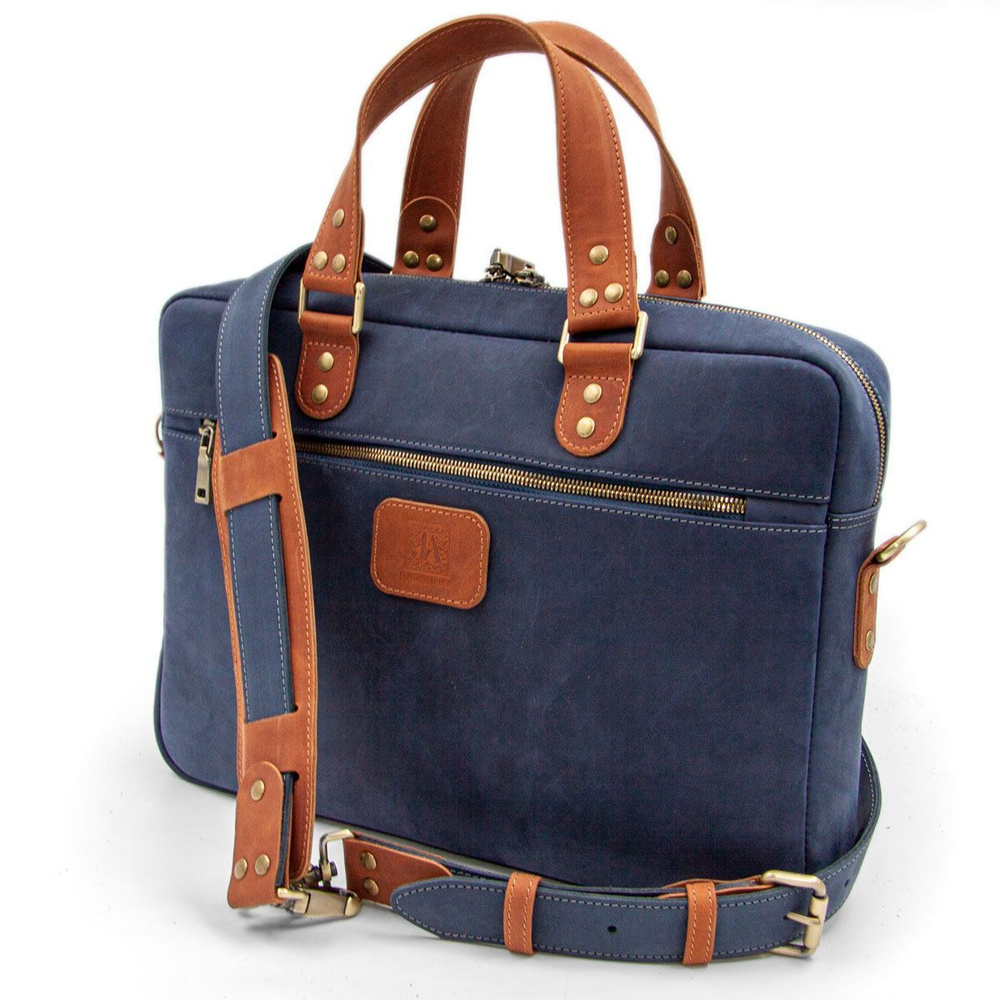 Кожаный портфель - сумка для Macbook 13 Air/Pro J.Audmorr, Cardiff Bag S Saphire, синий,натуральная кожа, #1