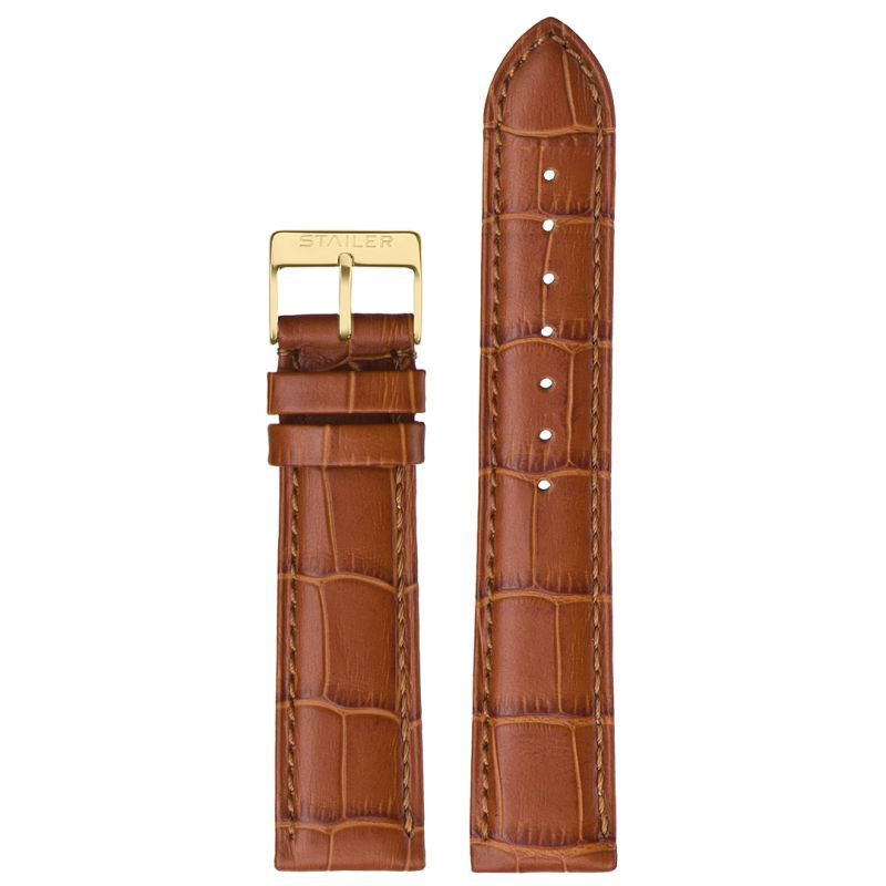Кожаный ремешок для часов 18 мм мужской Stailer, светло-коричневый, с тиснением под аллигатора, удлиненный #1