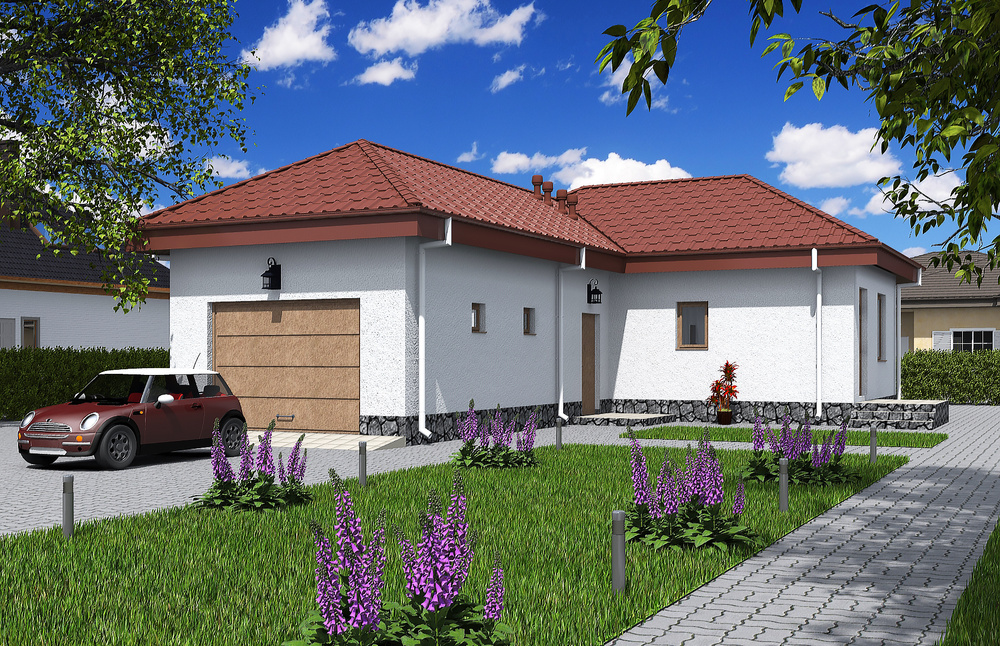 Проект Rg5533 - Проект одноэтажного дома с гаражом (77 м2, 14м x10м)  #1