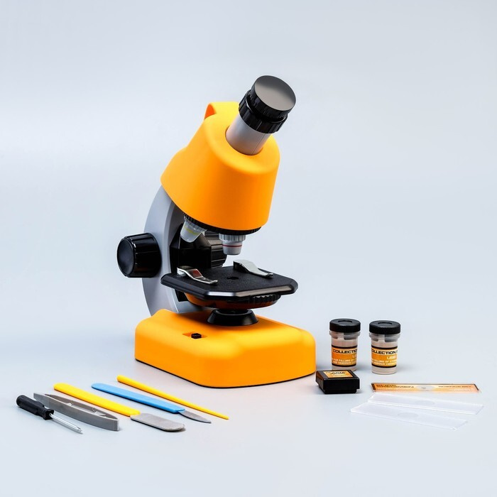 Микроскоп "Юный биолог" кратность до х1200, желтый, подсветка  #1