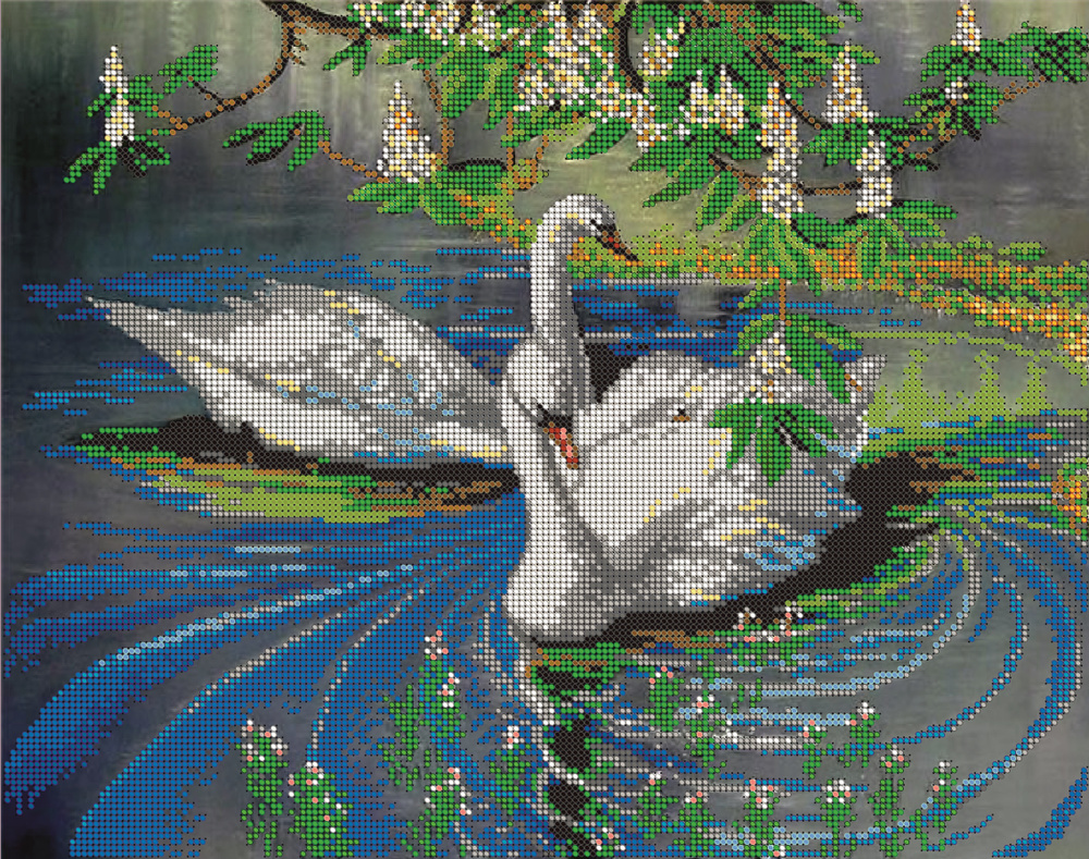 Набор для вышивания бисером Тайвань, картина Лебеди 38х30 , Вышивочка  #1
