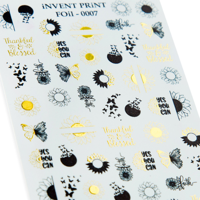 iNVENT PRiNT блестящие наклейки для ногтей Цветы Бабочки FOiL-007  #1