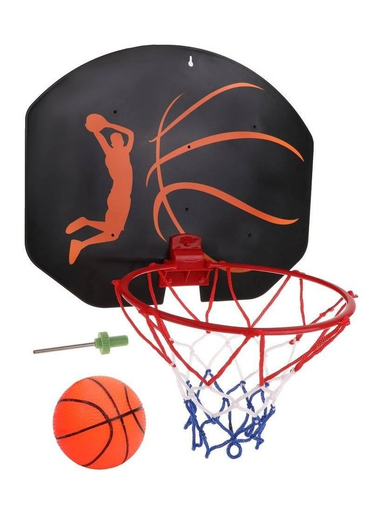 Набор для игры в баскетбол Наша Игрушка щит 35х29 см, кольцо 21,5 см, мяч 12 см, игла сталь, черно-оранжевый #1