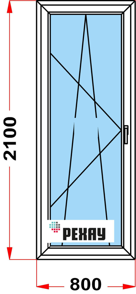 Балконная дверь, профиль РЕХАУ BLITZ (2100 x 800), с поворотно-откидной створкой, стеклопакет из 2х стекол, #1