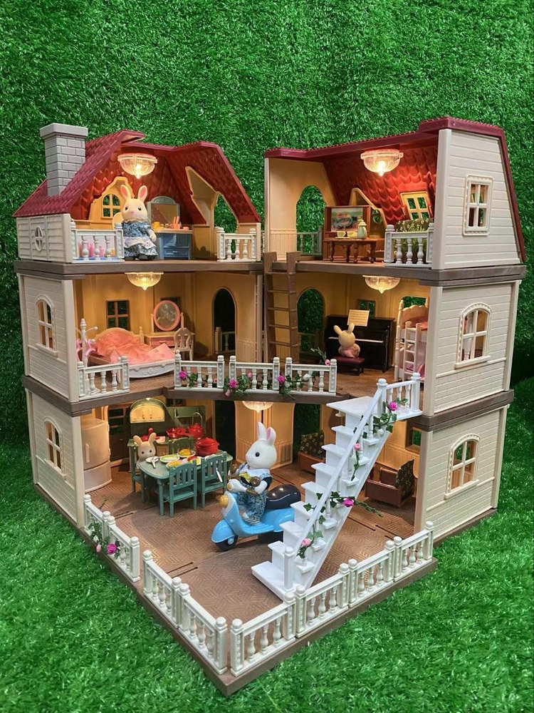 Кукольный дом большой с мебелью, куклами-питомцами, с подсветкой (со светом), новый игровой набор Santomle #1