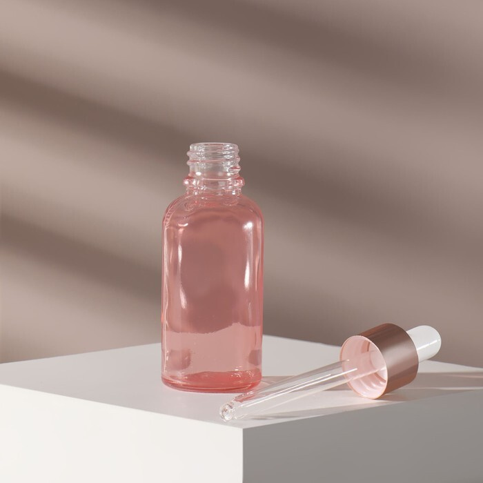Бутылочка стеклянная для хранения, с пипеткой, 30 мл, цвет розовый/розовое золото / 7601355  #1