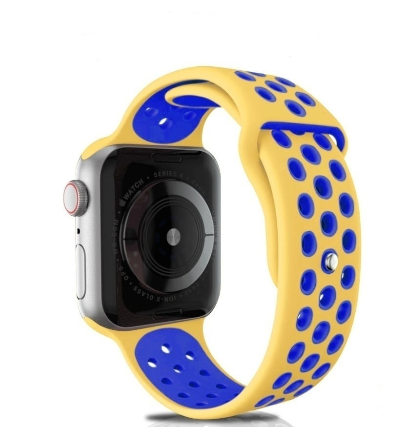 Силиконовый ремешок для часов Apple Watch 38/40/41 мм желтый/синий (№37) / Ремешок на часы эпл вотч 38/40/41 #1