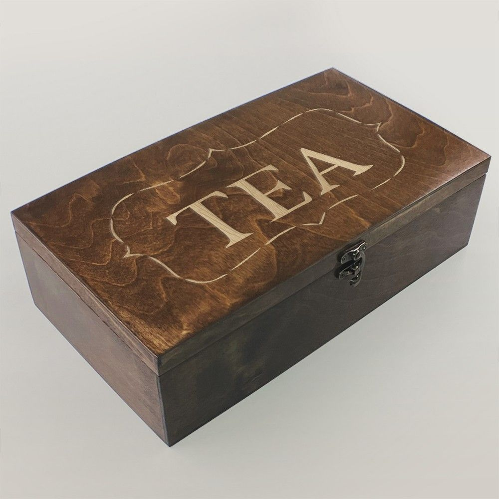 Коробка для чайных пакетиков (Чайница) из дерева, большая, 4 отделения с узором "Иллюстрация Чай (tea #1