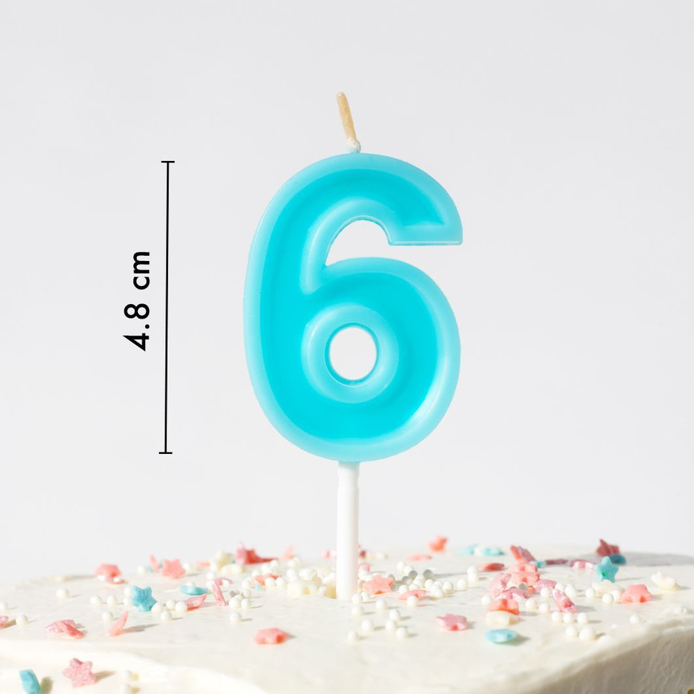 Свечи для торта на День Рождения цифра номер 6, голубая #1