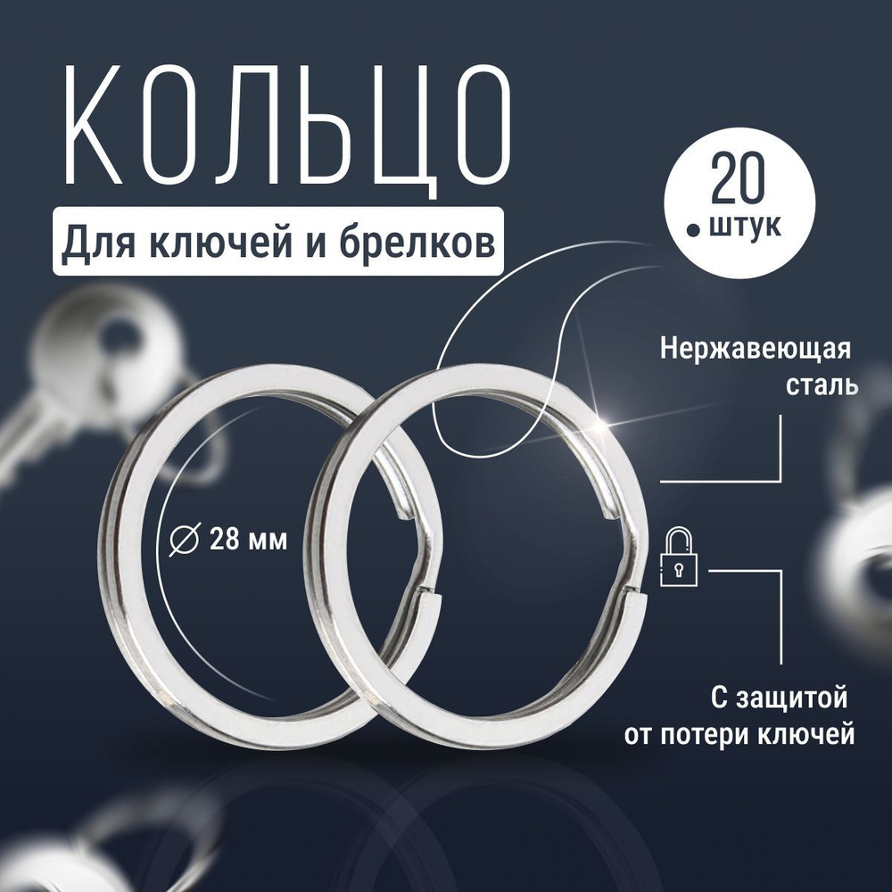 Кольцо металлическое для ключей и брелков, фурнитура для брелка Monblick Ring 28 мм, серебристый, 20 #1