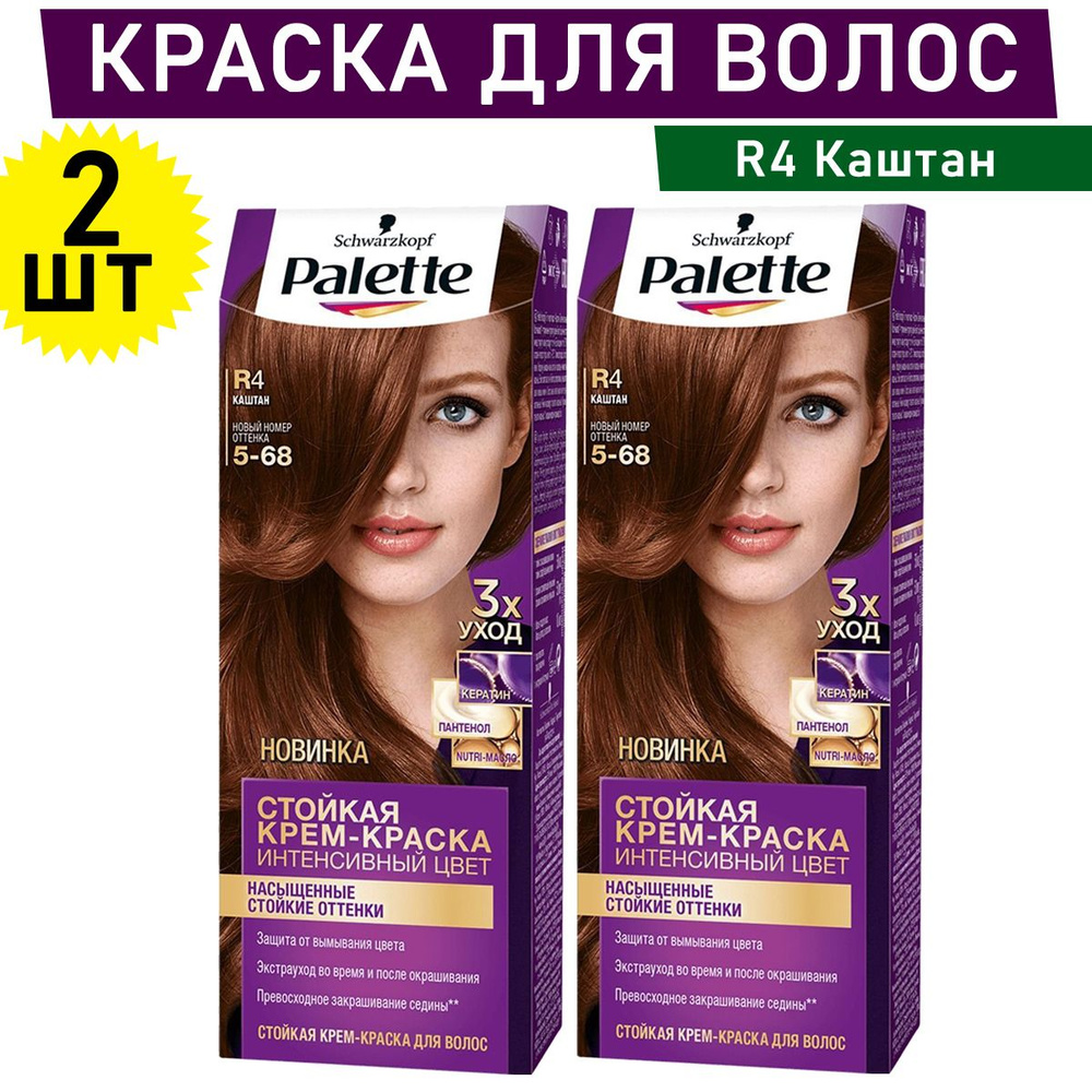 Комплект 2 шт, Краска для волос Palette R4 Каштан #1